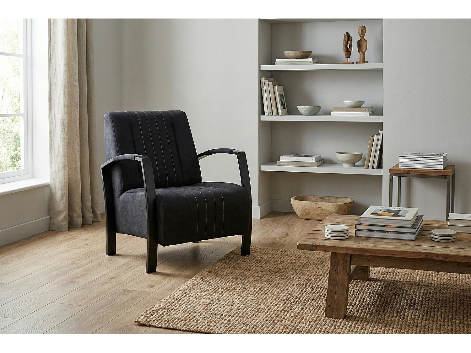 Fauteuil moderne en tissu couleur noir – style contemporain - Looft