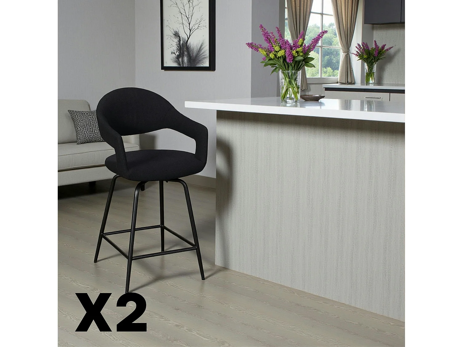 Chaise de bar pivotante noire à dossier ouvert (lot de 2) TREVI