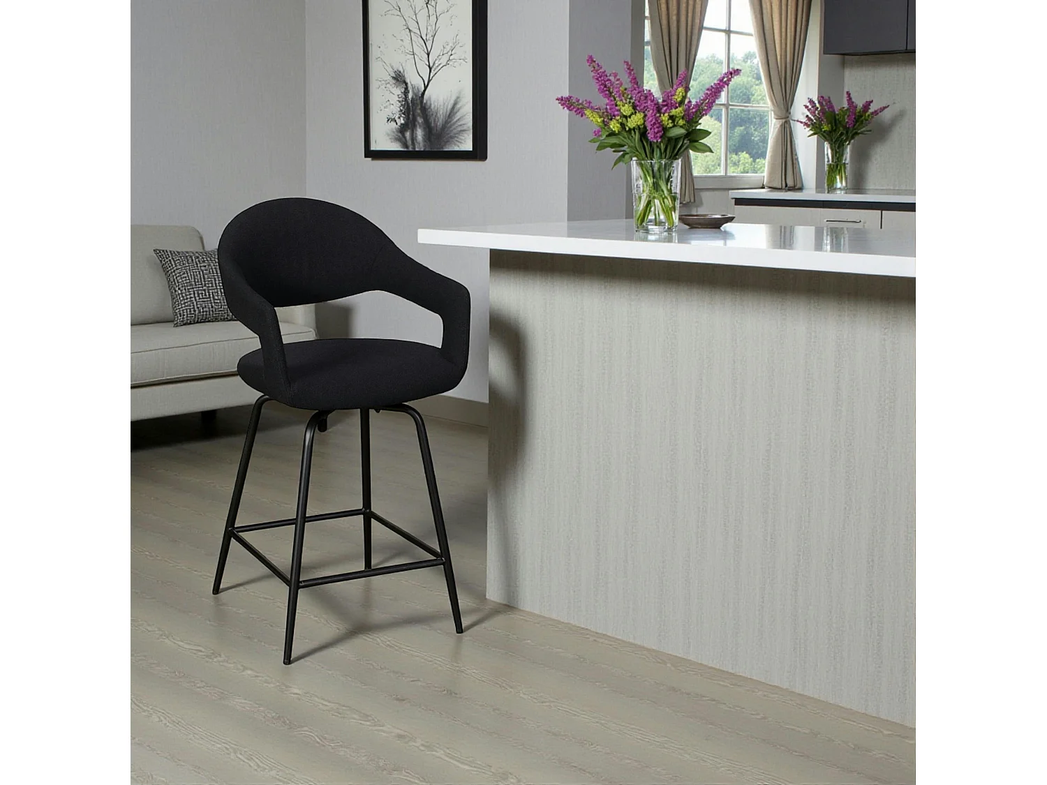 Chaise de bar pivotante noire à dossier ouvert (lot de 2) TREVI