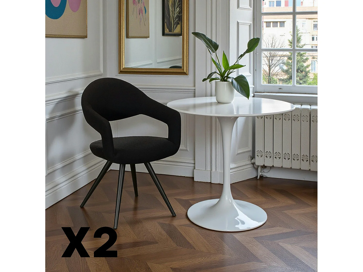 Chaise salle à manger noire à dossier ouvert (lot de 2) TREVI