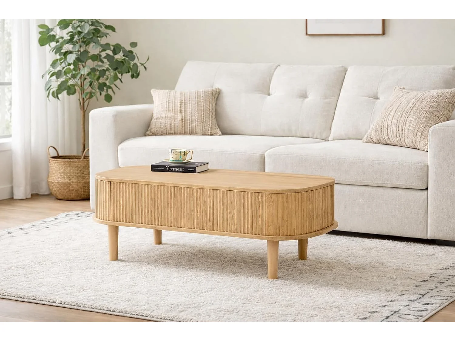 Table Basse, Table de Salon Tendance en Bois – Plateau Relevable avec Vérin Pneumatique Robuste, 3 Espaces de Rangement Cachés – Idéale pour Télétravail – 100 x 40