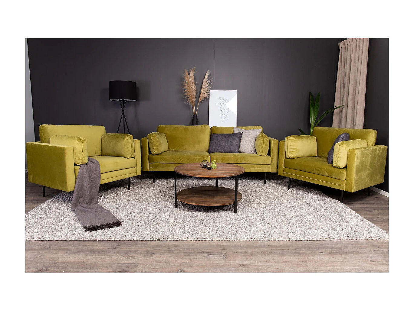 Canapé 3 Places en Velours "Boom" 203cm Vert & Noir