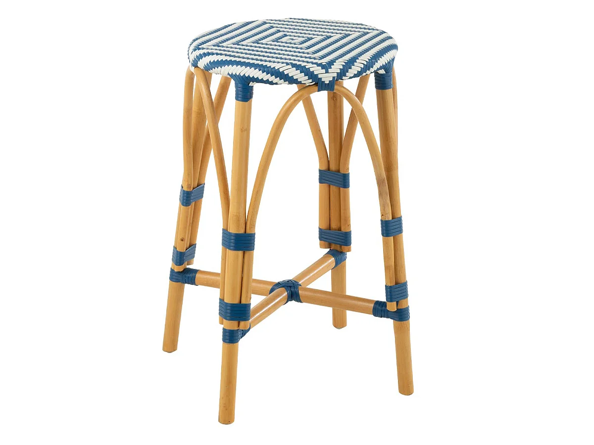 Tabouret de Bar en Rotin "Danial" 65cm Bleu