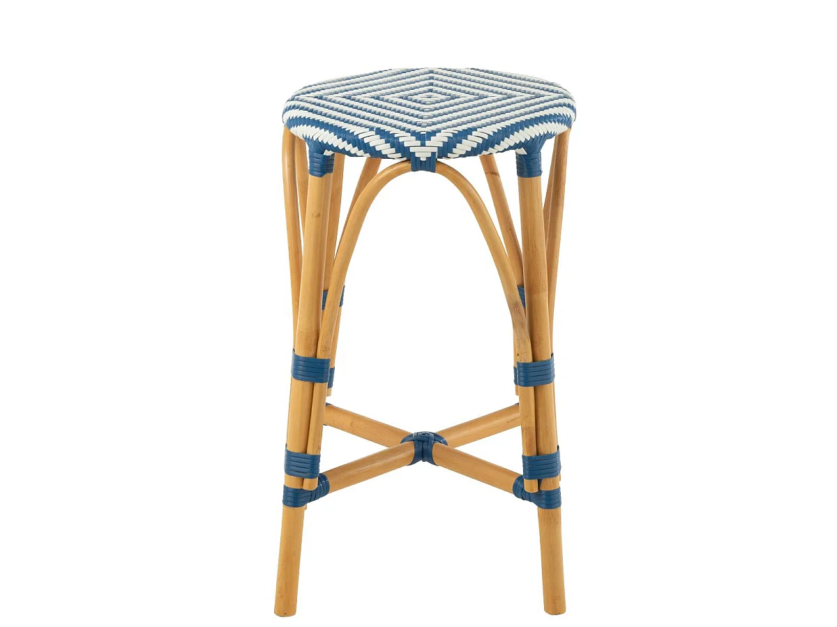 Tabouret de Bar en Rotin "Danial" 65cm Bleu