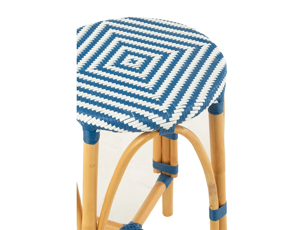 Tabouret de Bar en Rotin "Danial" 65cm Bleu