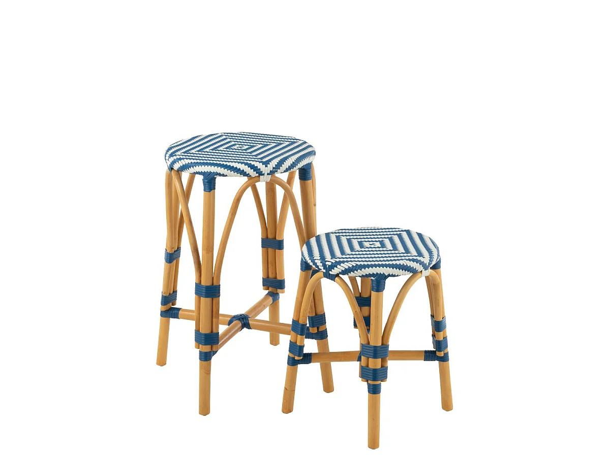 Tabouret de Bar en Rotin "Danial" 65cm Bleu