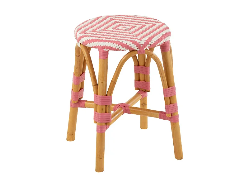 Tabouret en Rotin "Danial" 44cm Rose
