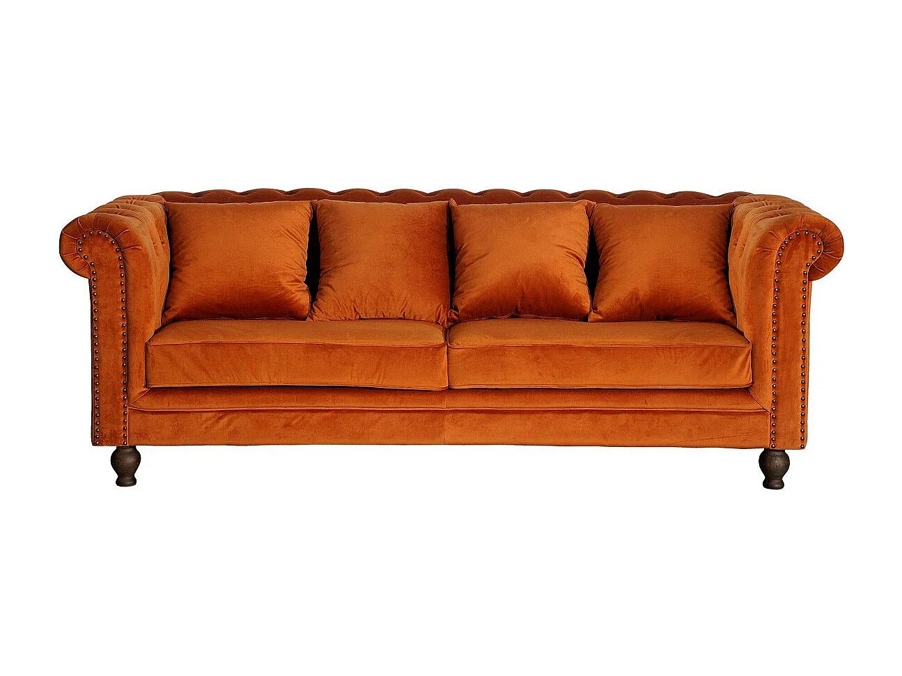 Canapé 3 Places en Velours "Chesterfield" 217cm Orange