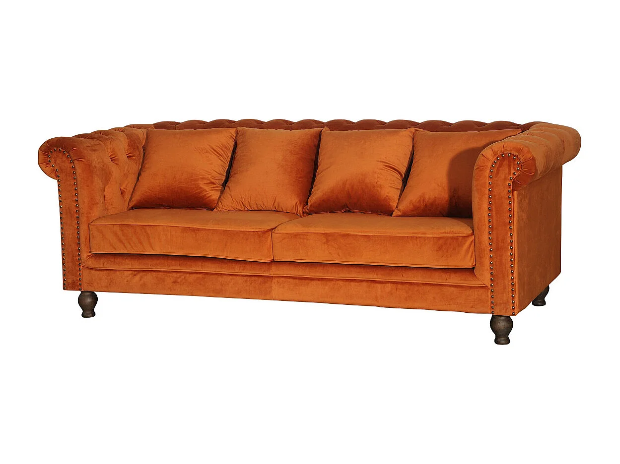 Canapé 3 Places en Velours "Chesterfield" 217cm Orange