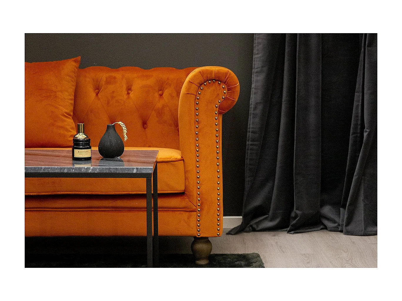 Canapé 3 Places en Velours "Chesterfield" 217cm Orange