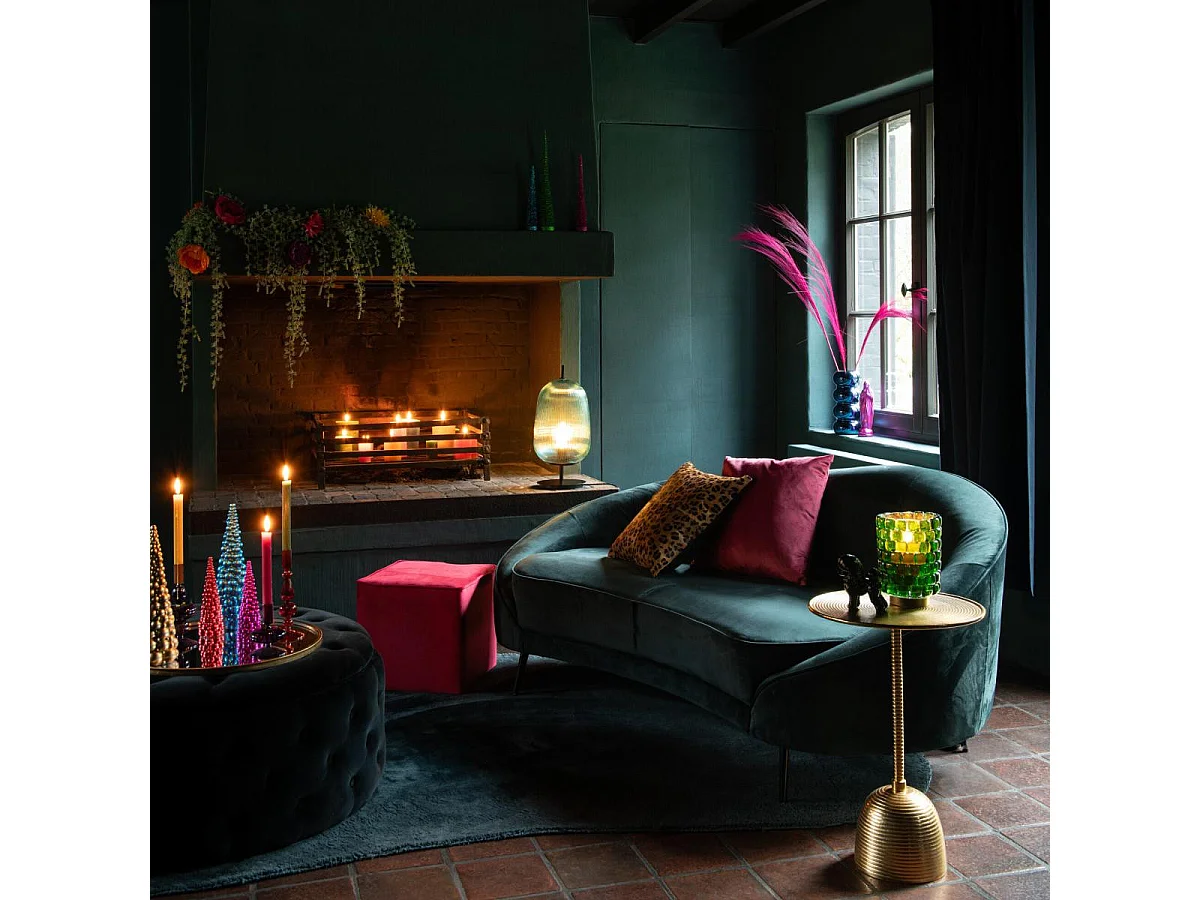 Pouf Carré en Velours "Pumpkin" 37cm Rose Framboise