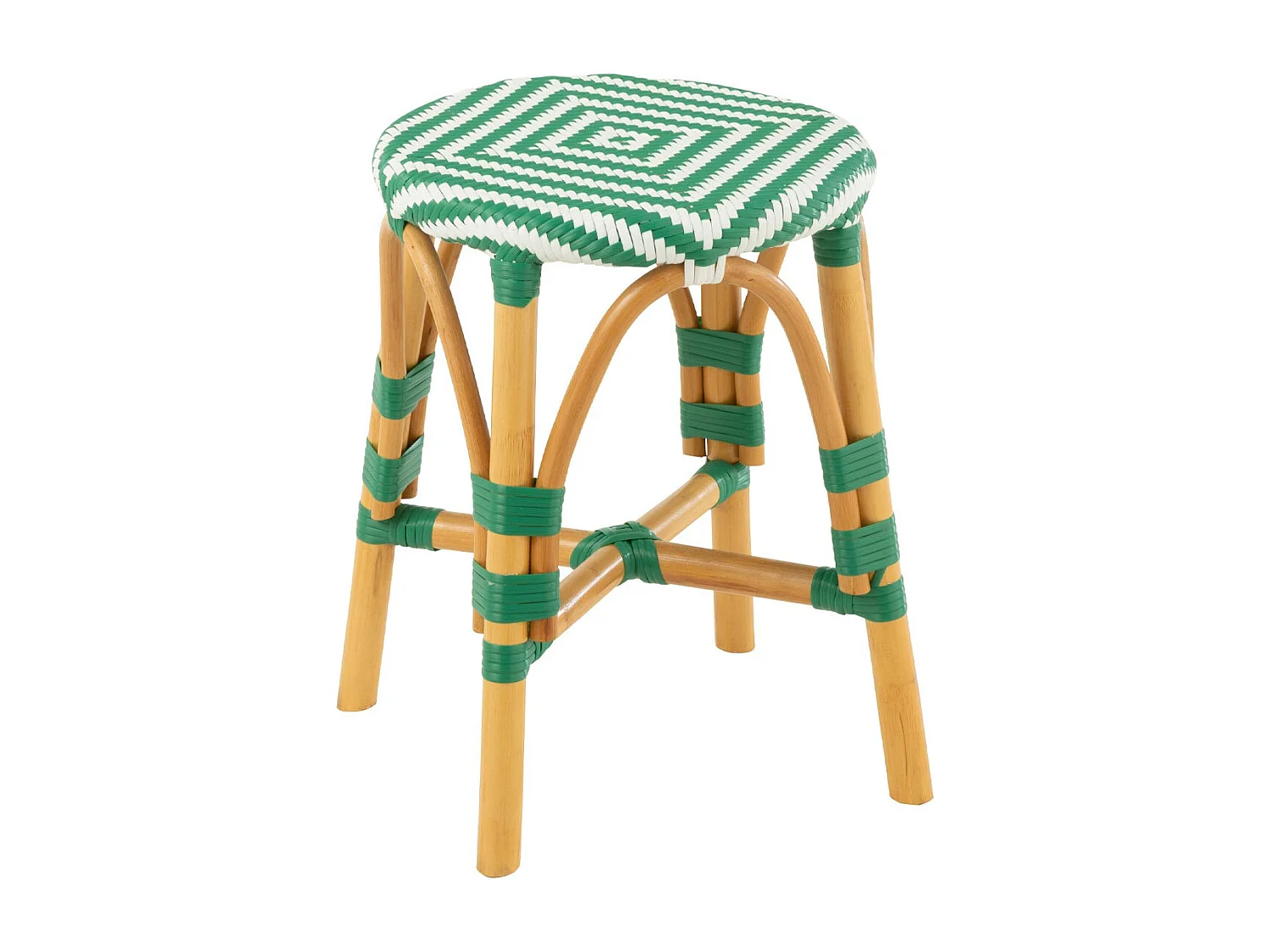 Tabouret en Rotin "Danial" 44cm Vert Foncé