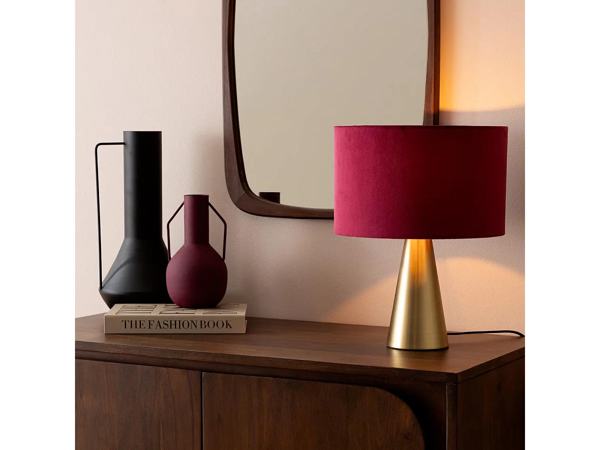 Lampe à Poser en Velours "Siana" 35cm Rouge Rubis