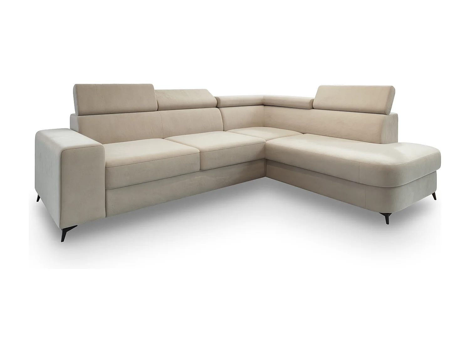 Hoekbank ALVORO van fluweel met slaapfunctie Creme