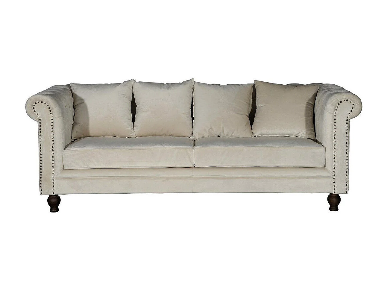 Canapé 3 Places en Velours "Chesterfield" 217cm Beige
