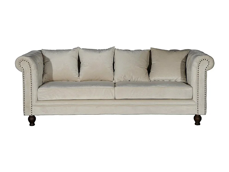 Canapé 3 Places en Velours "Chesterfield" 217cm Beige