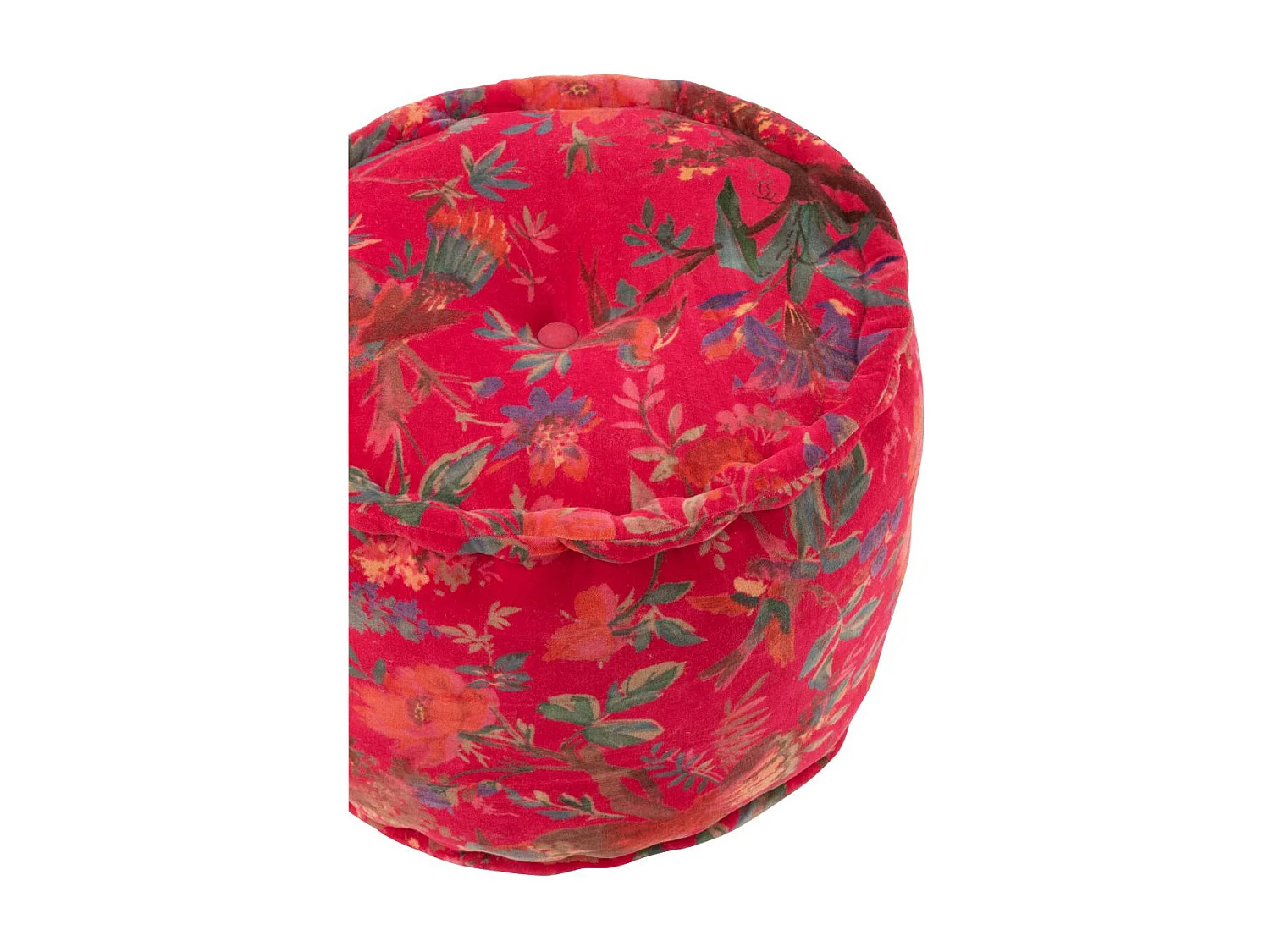 Pouf en Velours "Oiseaux Fleurs" 40cm Rose