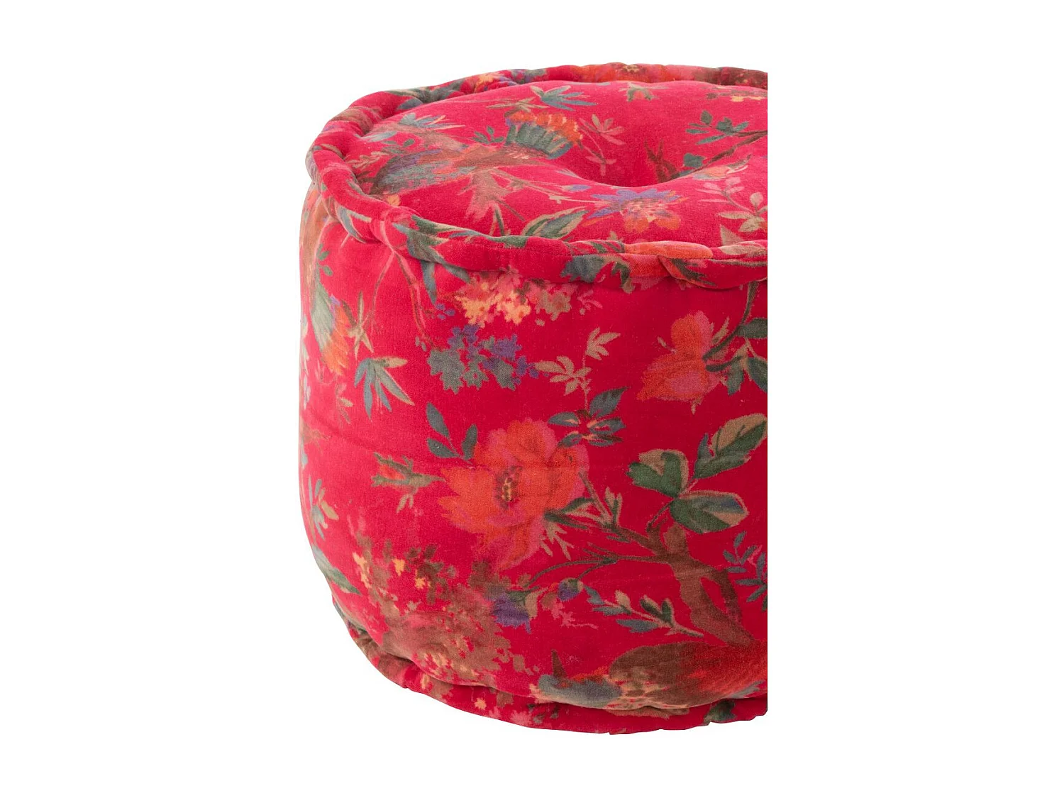 Pouf en Velours "Oiseaux Fleurs" 40cm Rose