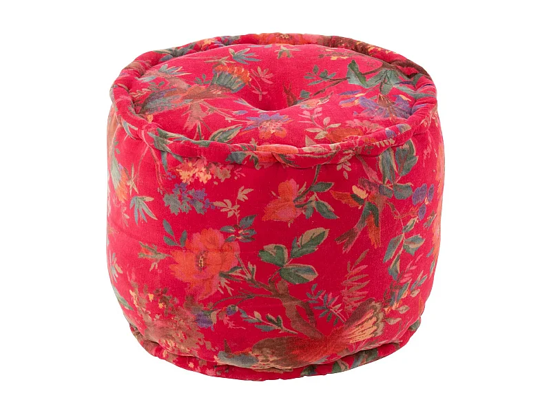 Pouf en Velours "Oiseaux Fleurs" 40cm Rose