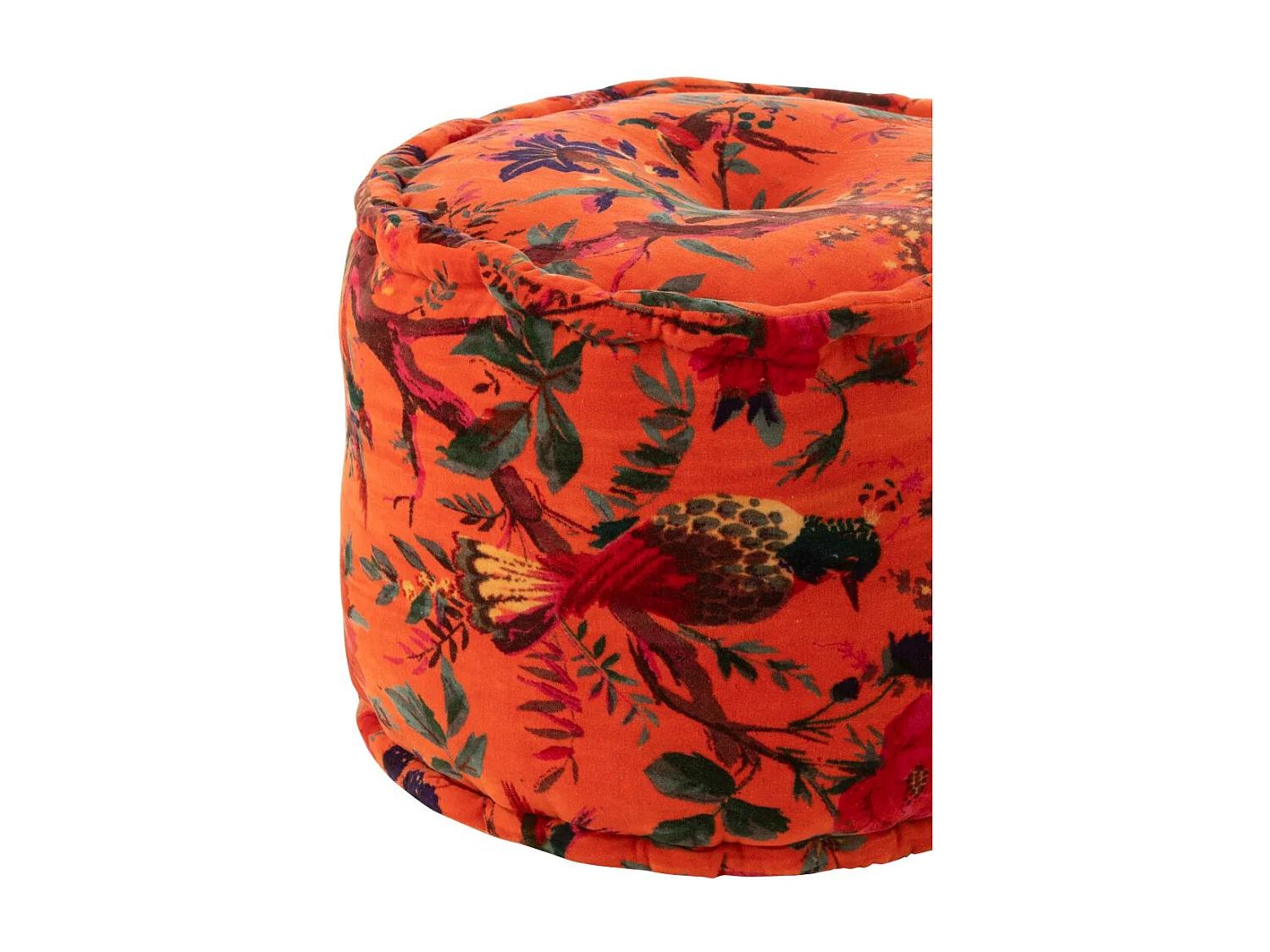 Pouf en Velours "Oiseaux Fleurs" 40cm Orange