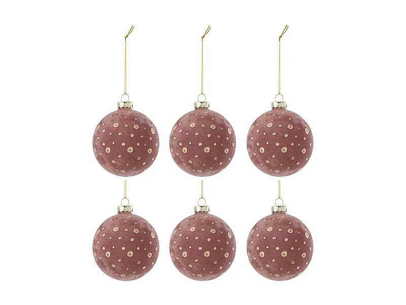 Lot de 6 Boules de Noël Velours "Ely" 8cm Rose