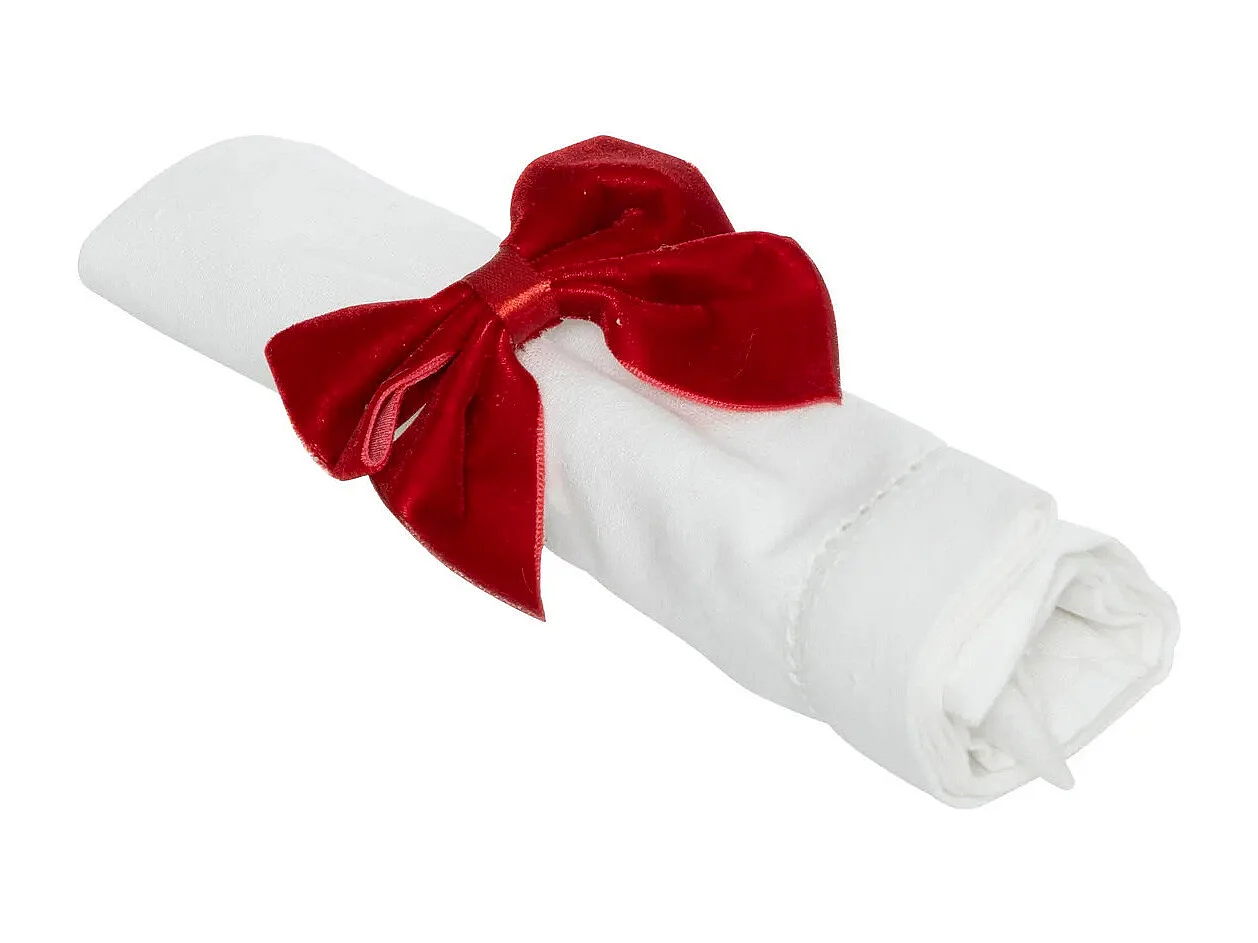 Lot de 2 Ronds de Serviette en Velours "Nœud" 8cm Rouge