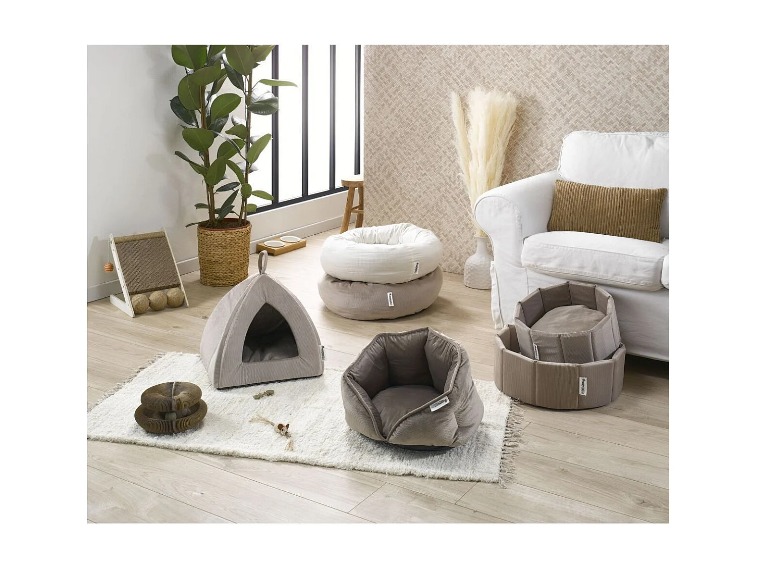 Panier Chien & Chat Velours "Crafty" 40cm Écru