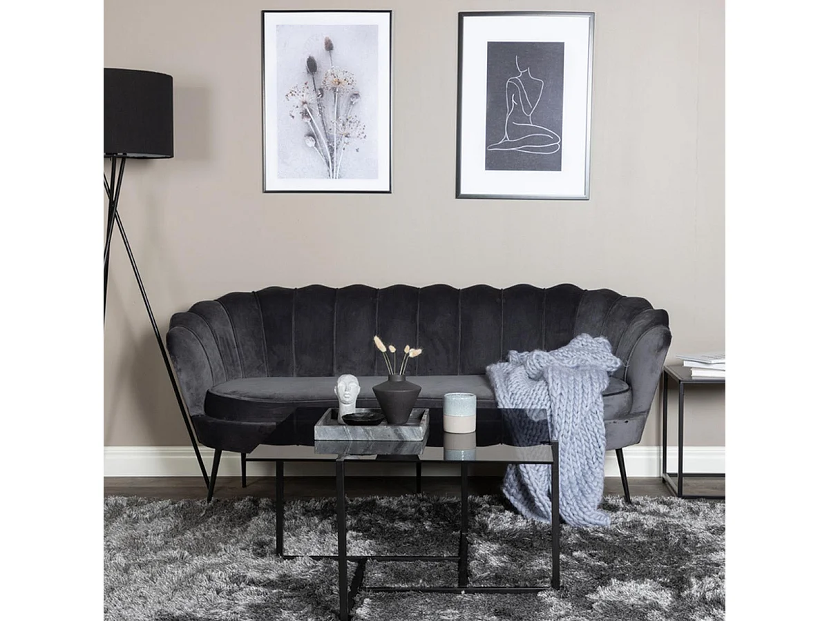 Canapé 3 Places en Velours "Calais" 180cm Gris