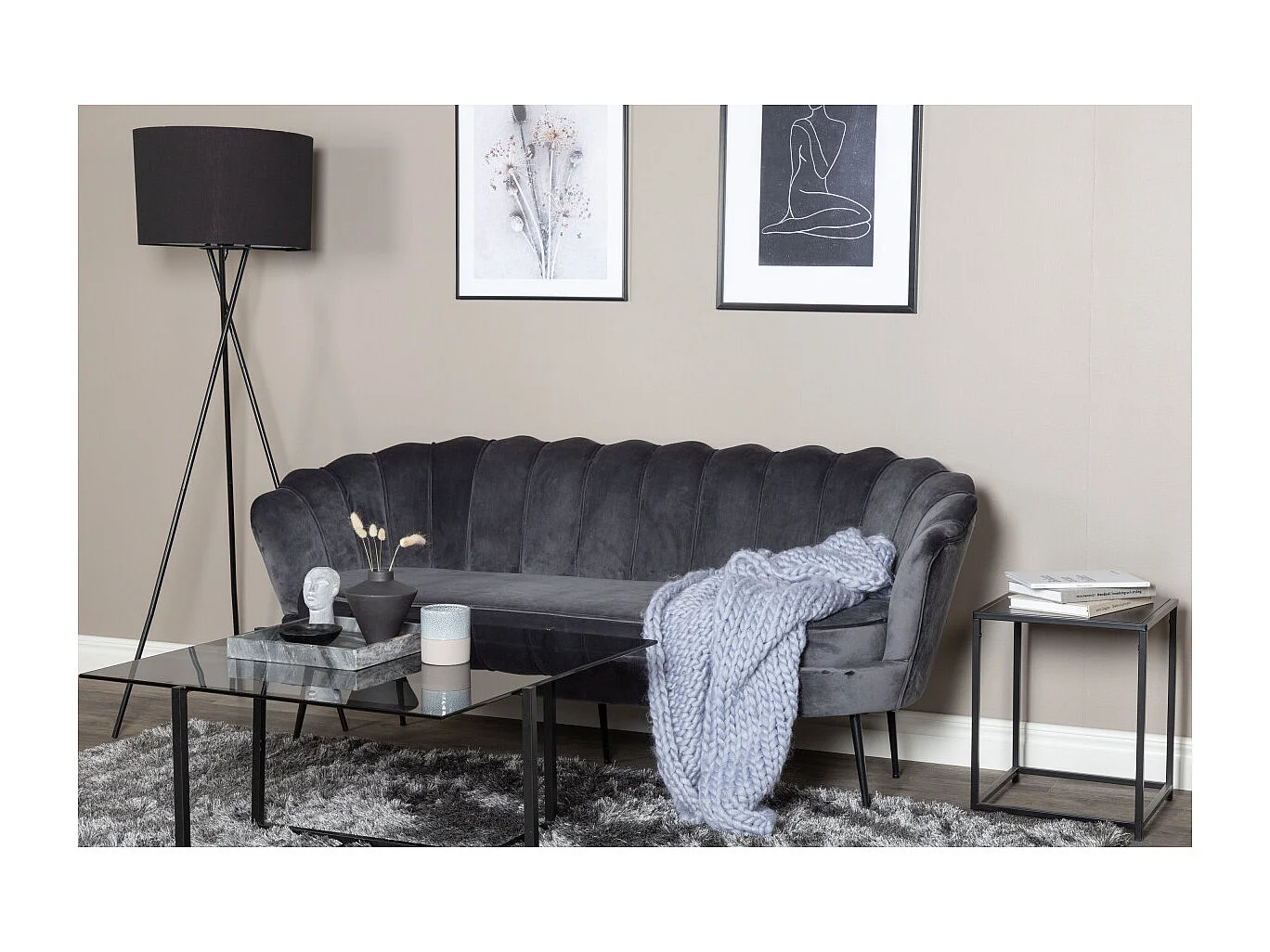 Canapé 3 Places en Velours "Calais" 180cm Gris