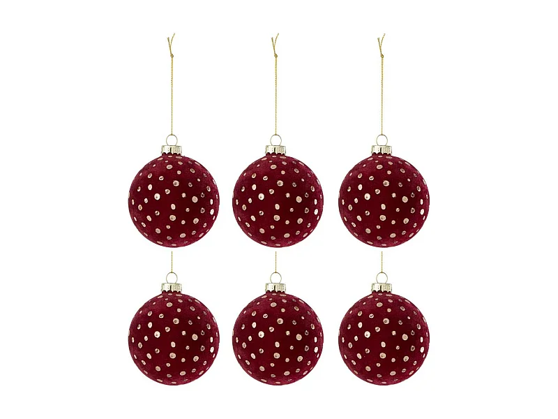 Lot de 6 Boules de Noël Velours "Ely" 8cm Bordeaux