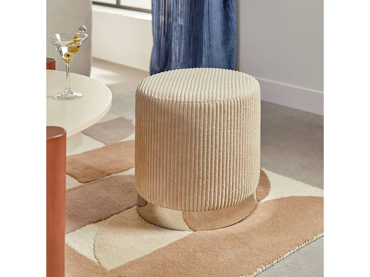 Pouf en Velours Côtelé "Sylia" 38cm Ivoire