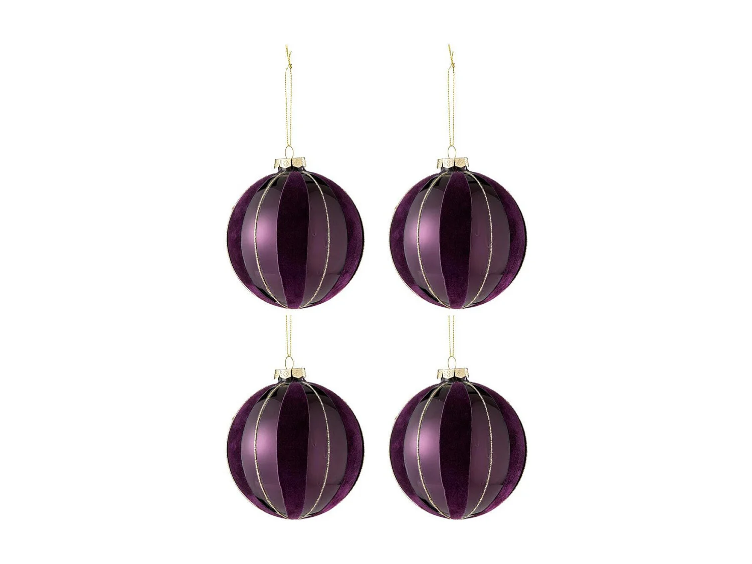 Lot de 4 Boules de Noël Velours "Eva" 10cm Mauve