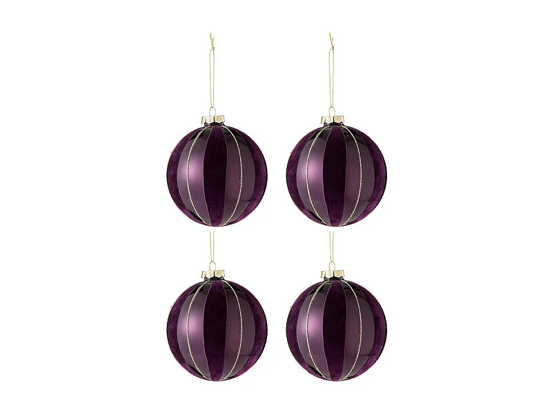 Lot de 4 Boules de Noël Velours "Eva" 10cm Mauve