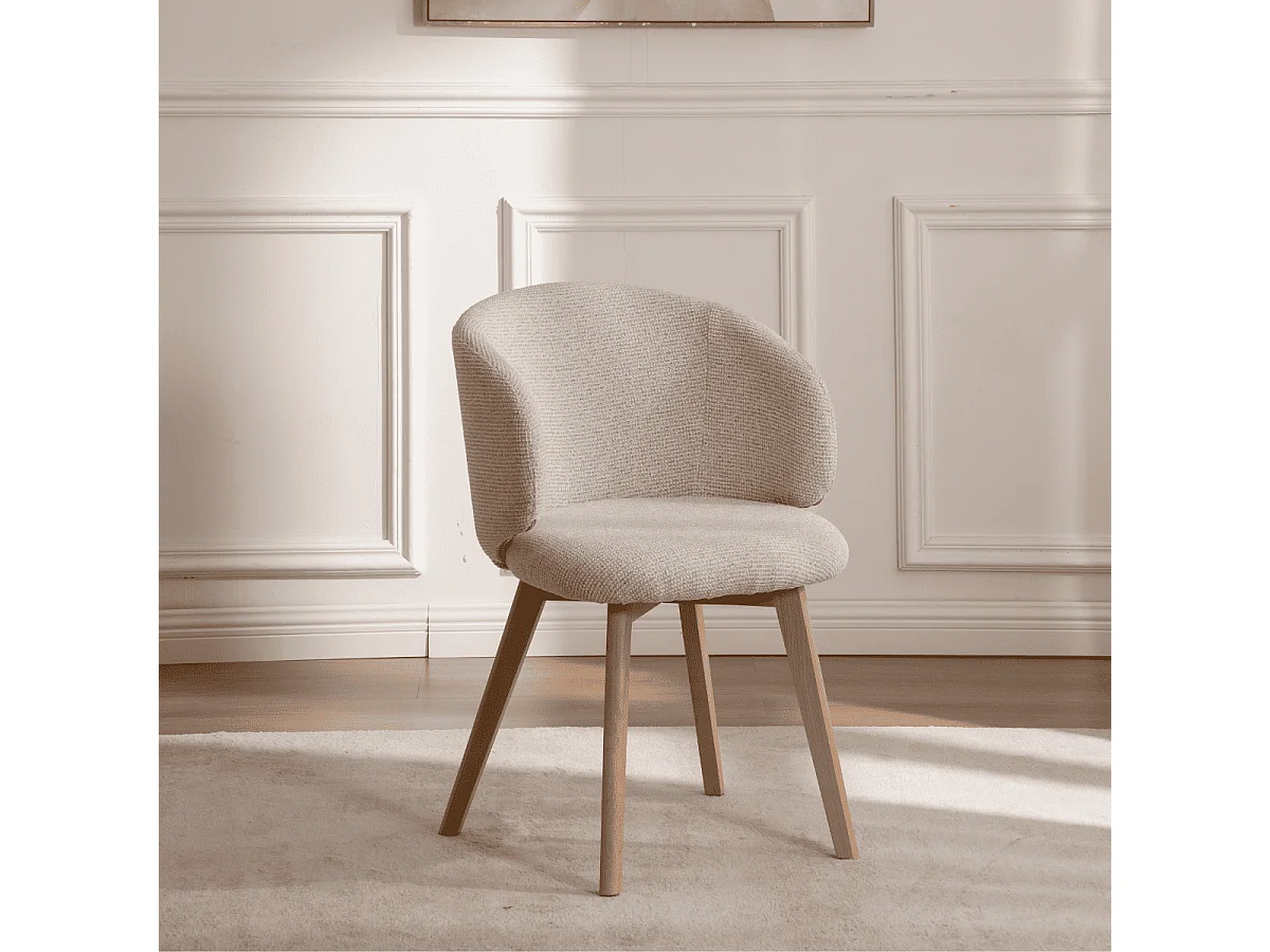 Stühle 2er?Set, aus stoff Beige und massive Holzfüße H79 cm - SOLÈNE