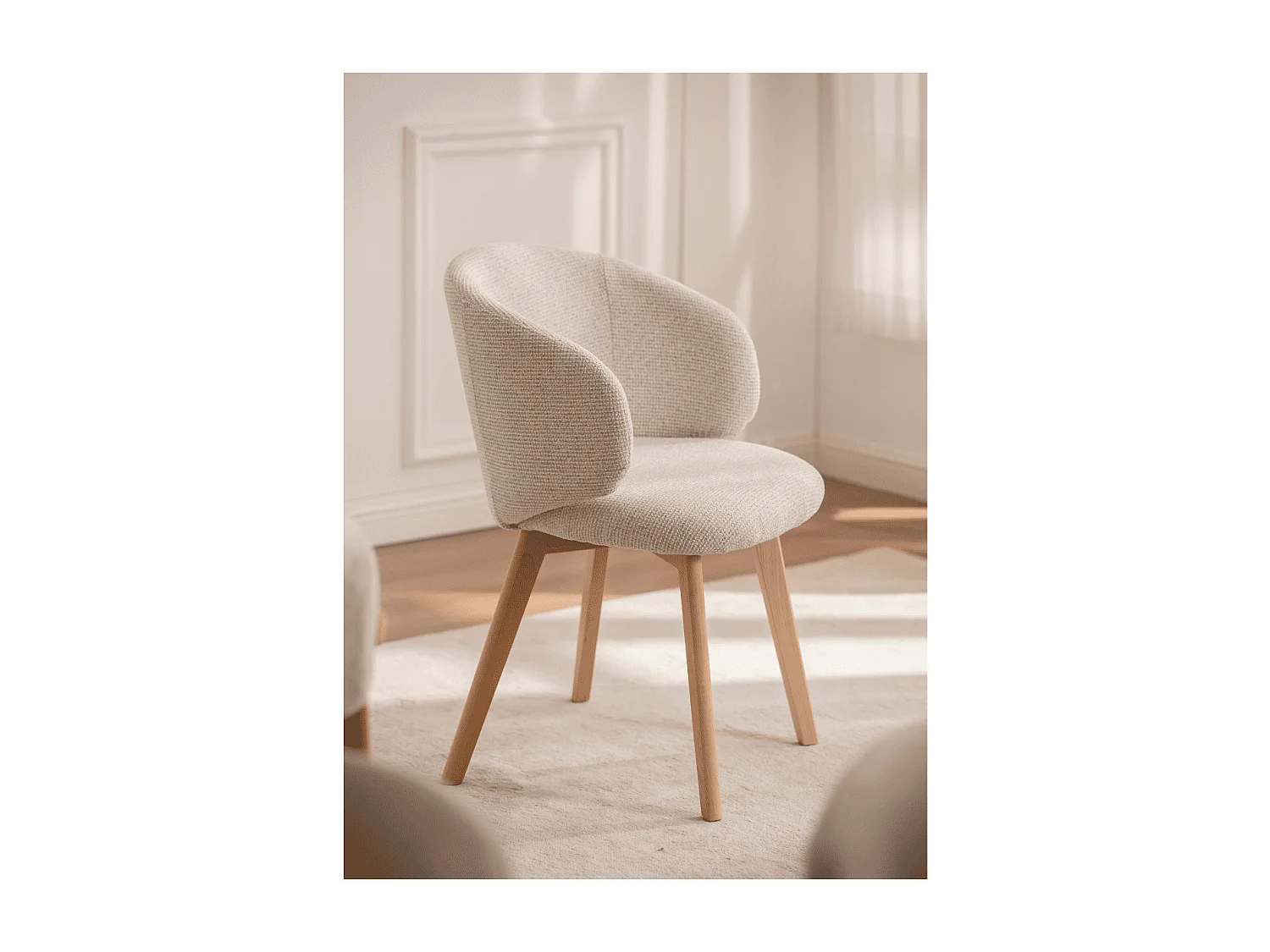 Stühle 2er?Set, aus stoff Beige und massive Holzfüße H79 cm - SOLÈNE