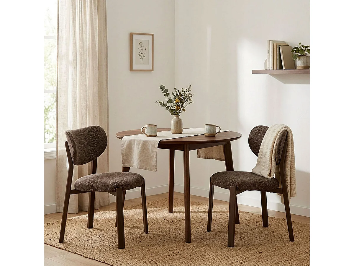 Set di 2 sedie, in tessuto marrone con gambe in finitura noce H77 cm - OSLO