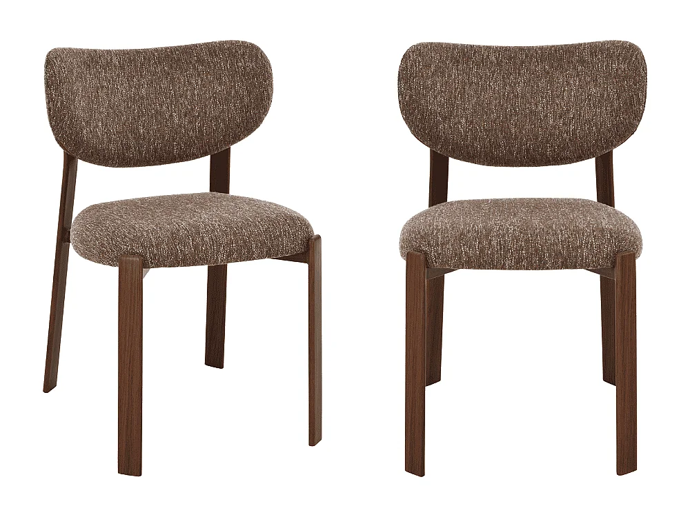 Stühle 2er-Set, brauner Stoff und Beine in Nussbaumdekor H77 cm - OSLO