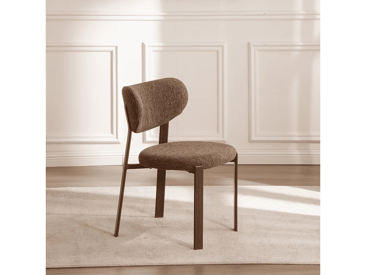 Stühle 2er-Set, brauner Stoff und Beine in Nussbaumdekor H77 cm - OSLO