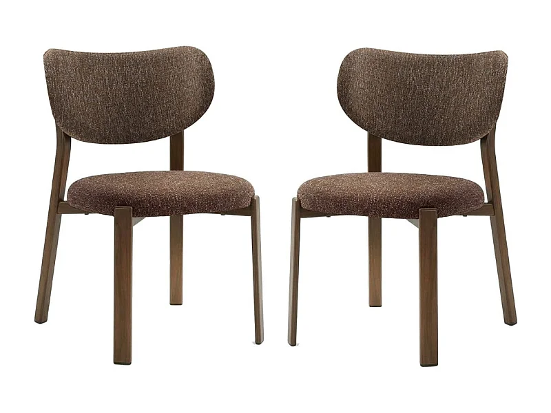 Stühle 2er-Set, brauner Stoff und Beine in Nussbaumdekor H77 cm - OSLO