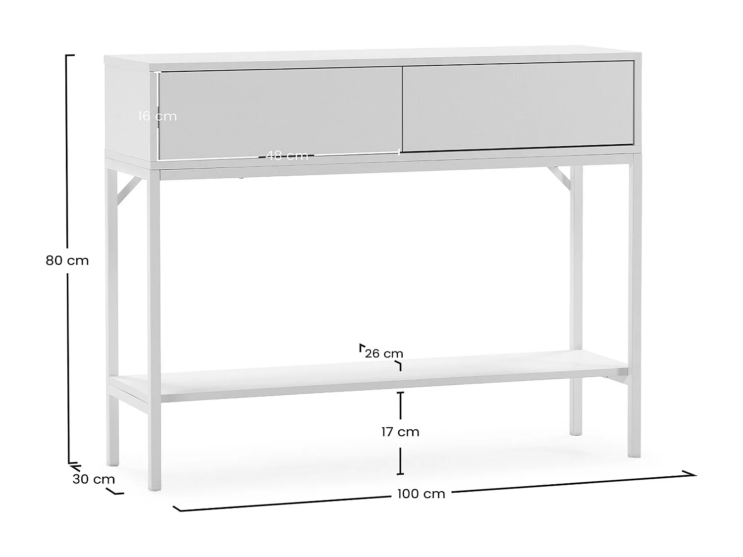 Konsolentisch Auri 2 schubladen Weiß