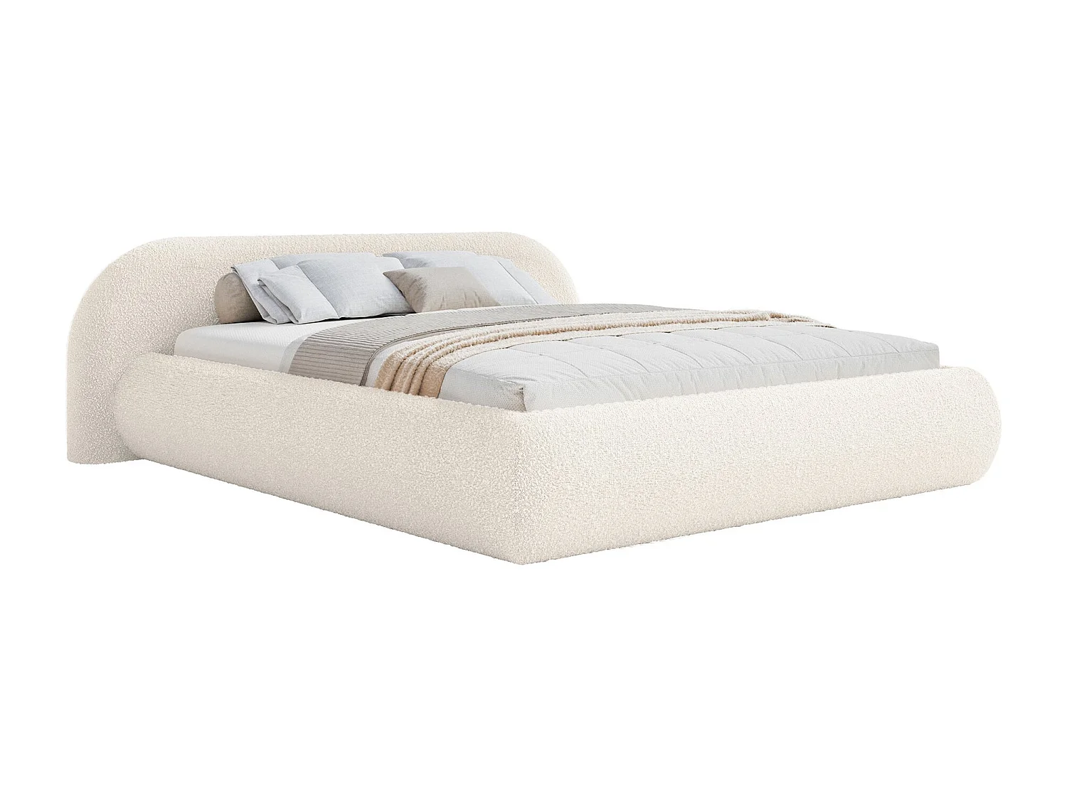 Polsterbett 180x200 mit Bettkasten – Bouclé – Creme – SHELS LOW