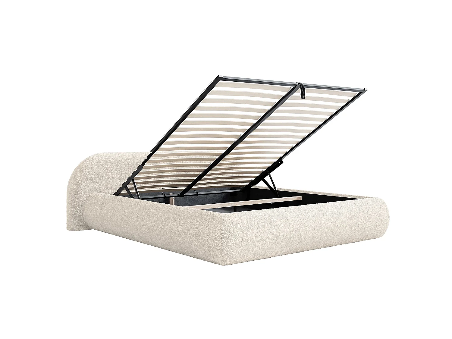 Lit rembourré 180x200 – avec coffre – en bouclé – crème – SHELS LOW