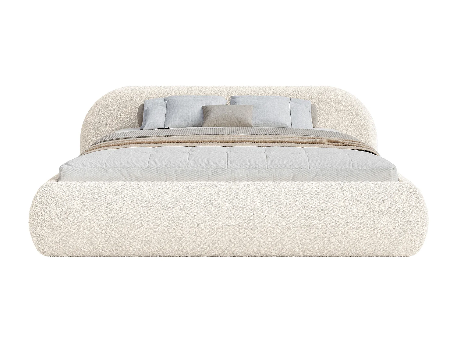 Polsterbett 140x200 mit Bettkasten – Bouclé – Creme – SHELS LOW