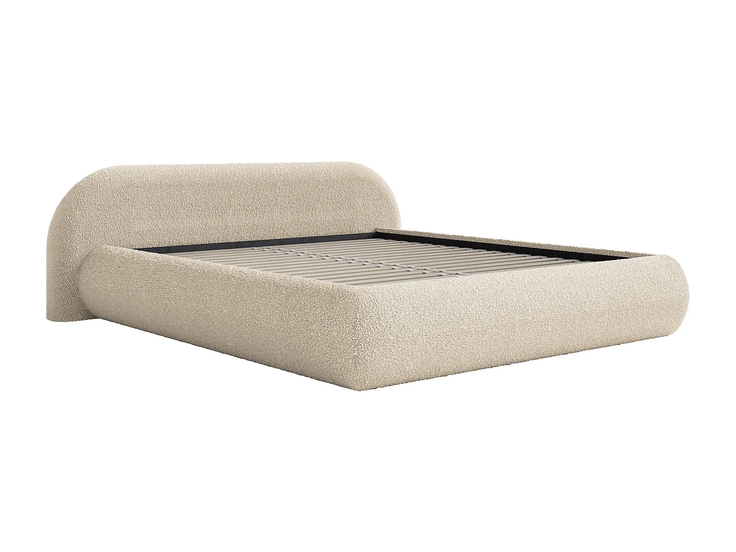 Lit rembourré 180x200 – en bouclé – beige clair – SHELS LOW