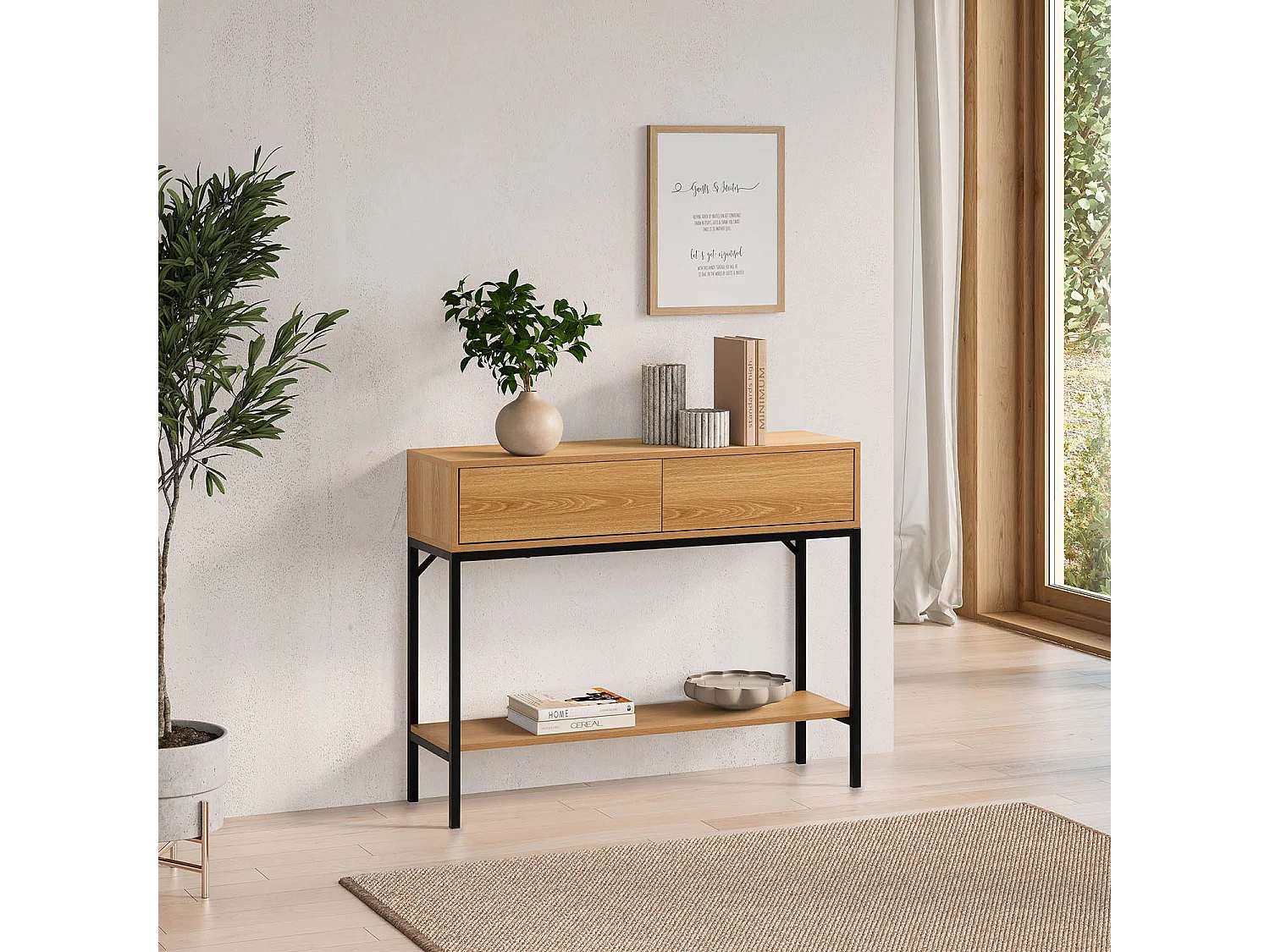 Table console Auri 2 tiroirs effet Chêne