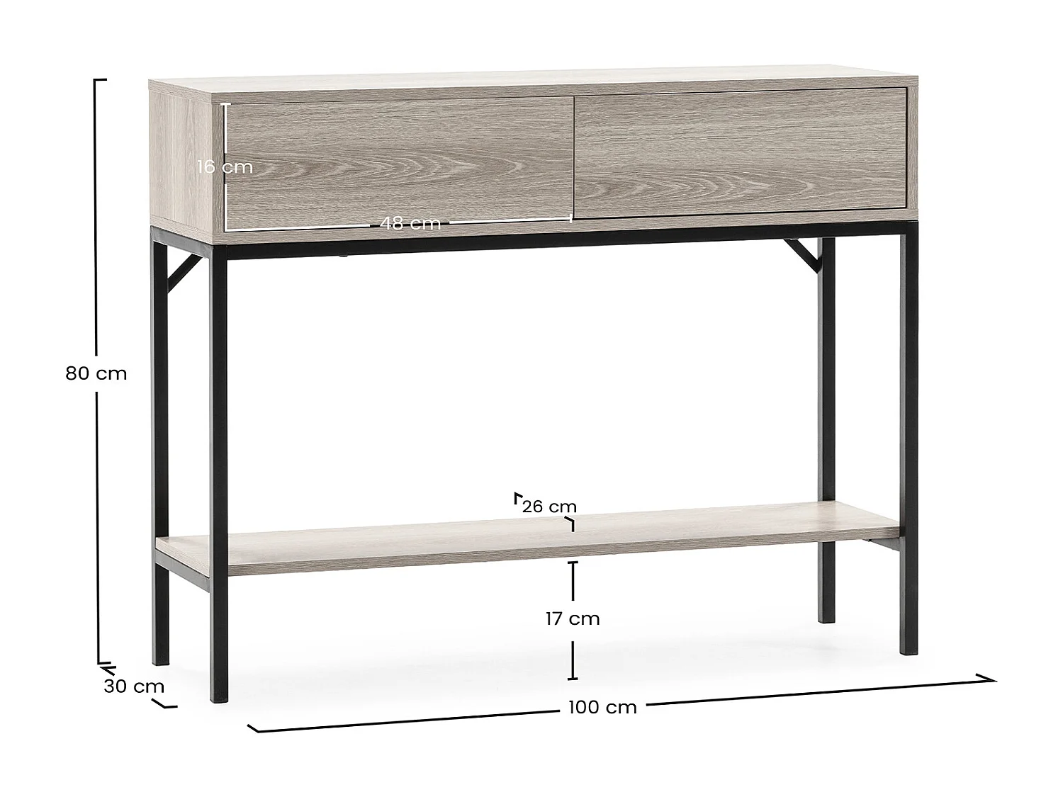 Table console Auri 2 tiroirs effet Chêne
