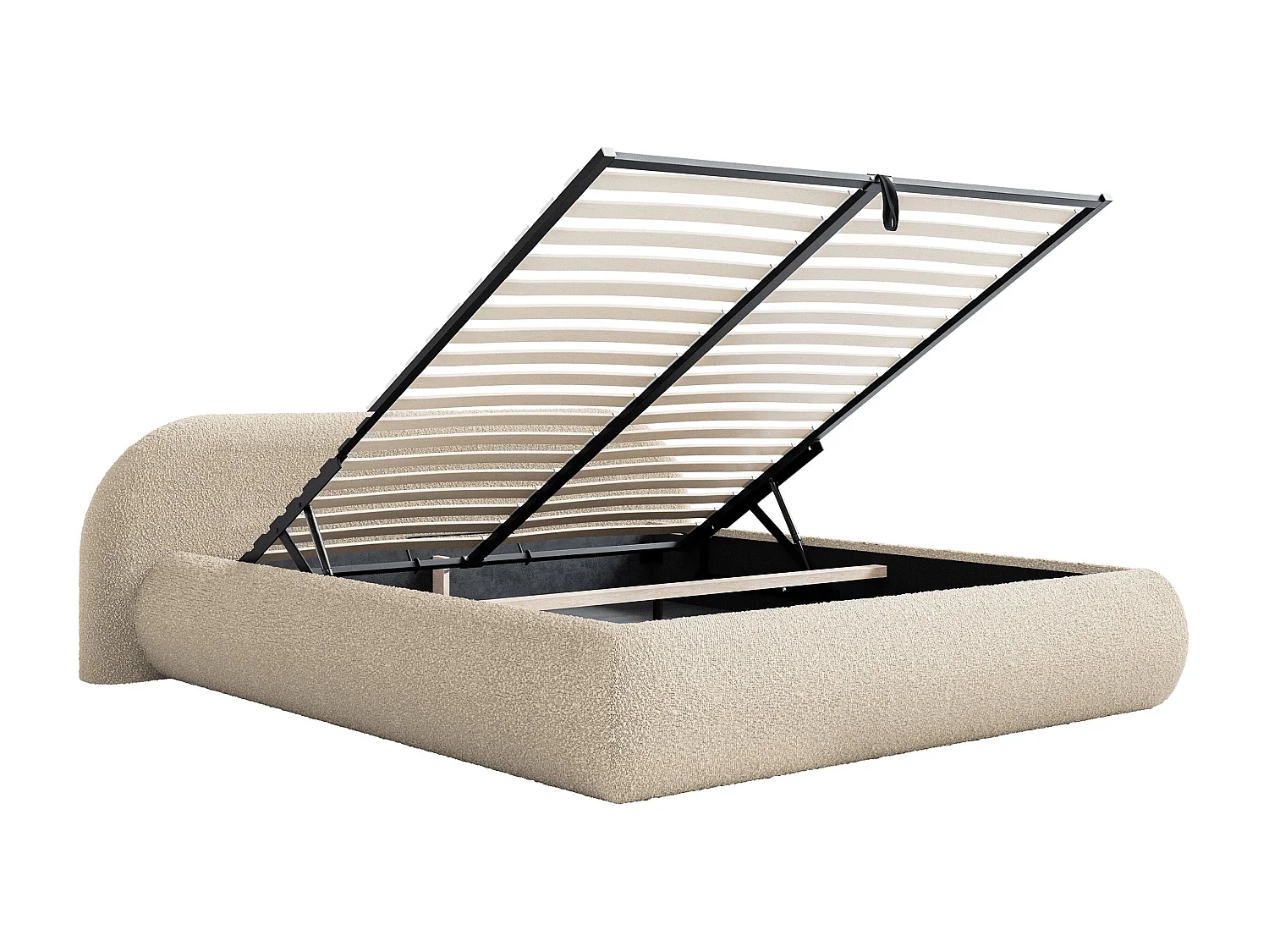 Polsterbett 160x200 mit Bettkasten – Bouclé – Hellbeige – SHELS LOW