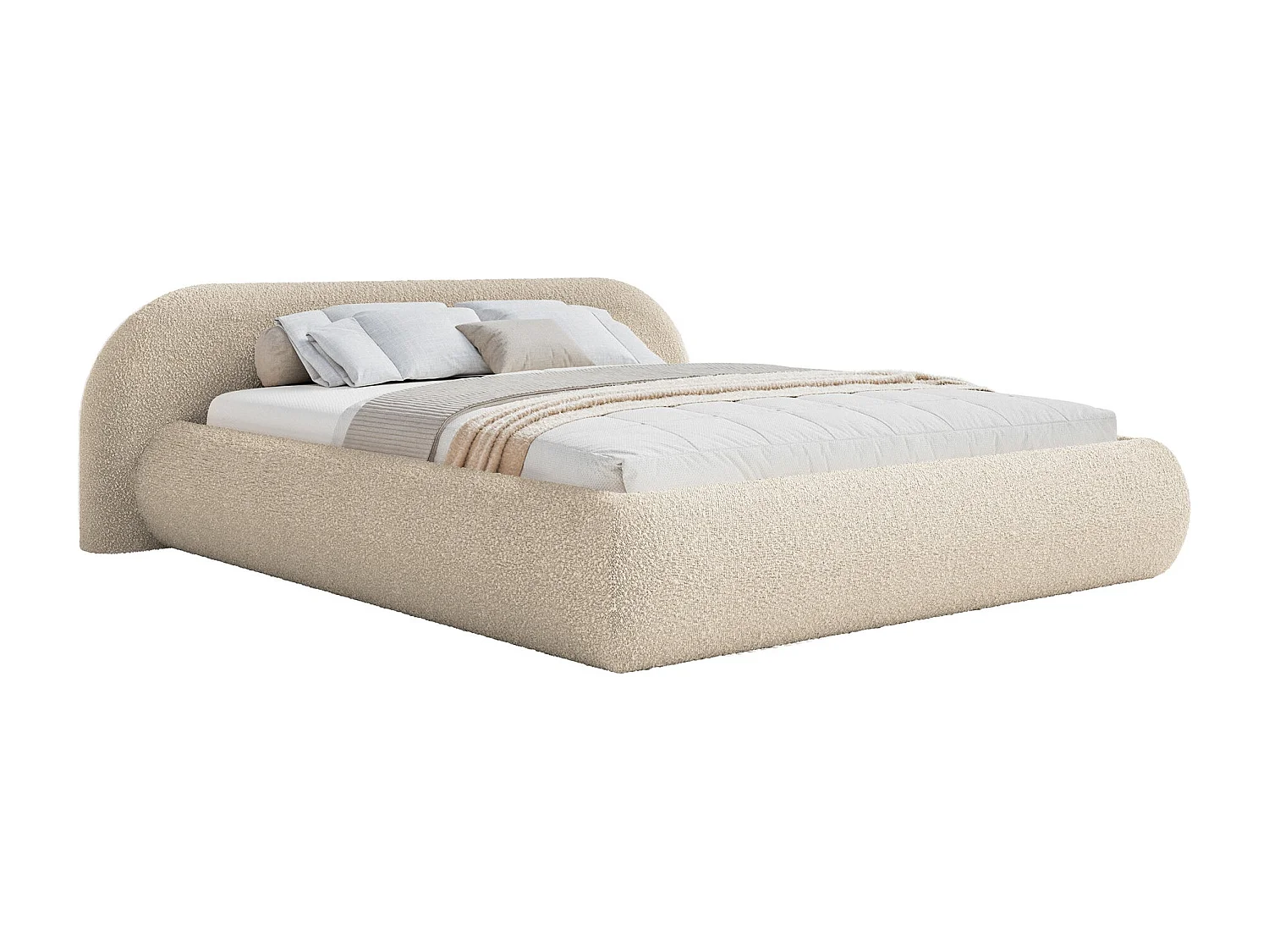 Polsterbett 160x200 mit Bettkasten – Bouclé – Hellbeige – SHELS LOW