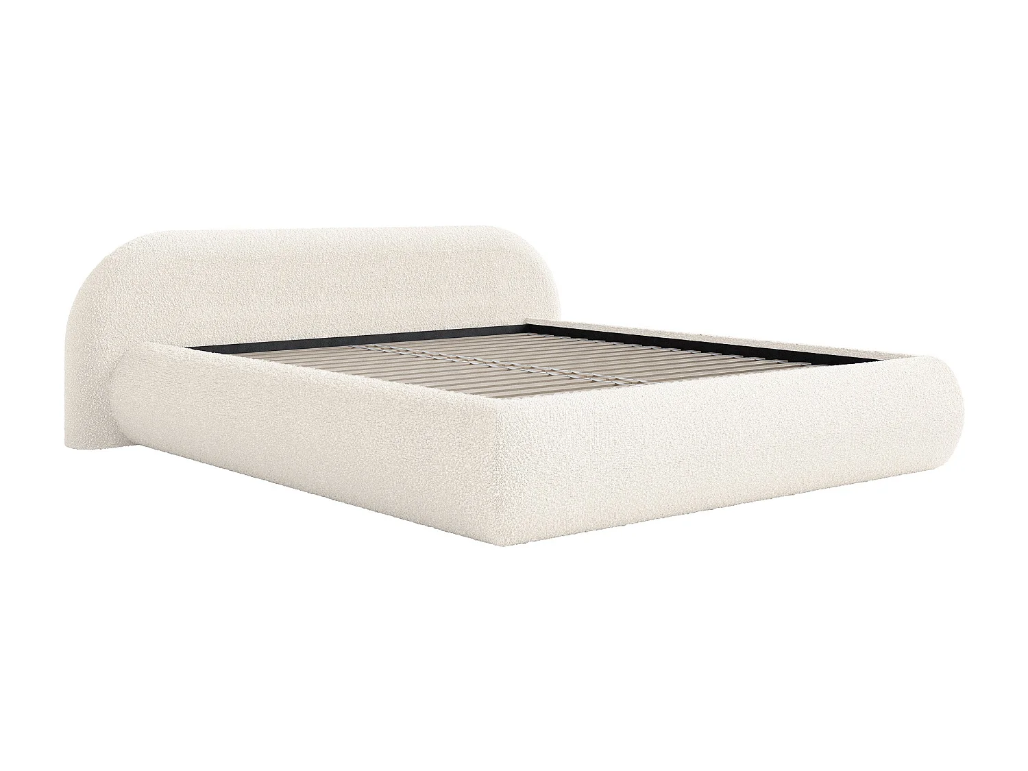 Polsterbett 140x200 – Bouclé – Creme – SHELS LOW