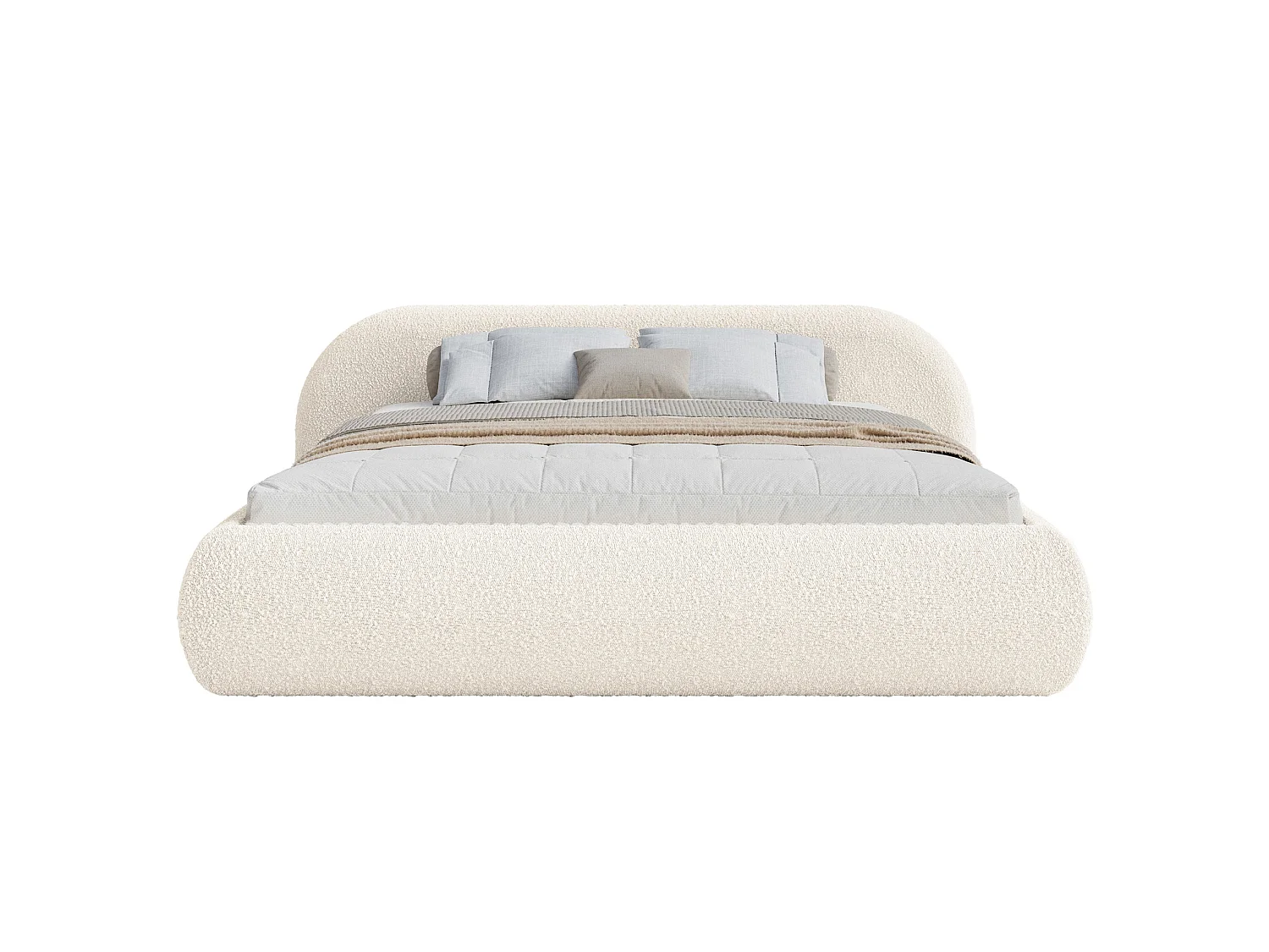 Lit rembourré 140x200 – en bouclé – crème – SHELS LOW